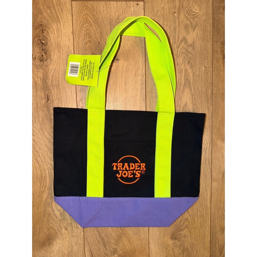 NWT Limited Edition Trader Joe's Halloween Canvas Tote Bag Color Block Black